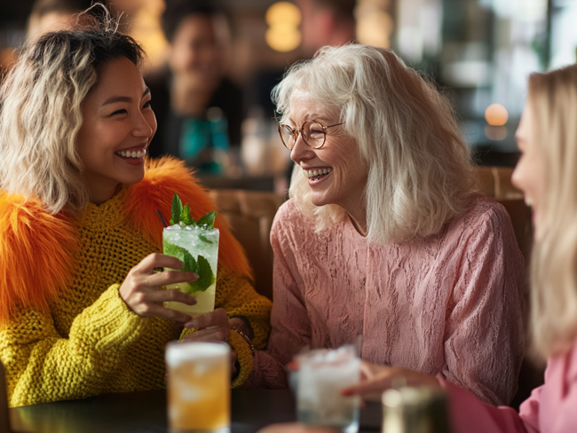 Women talking with drinks